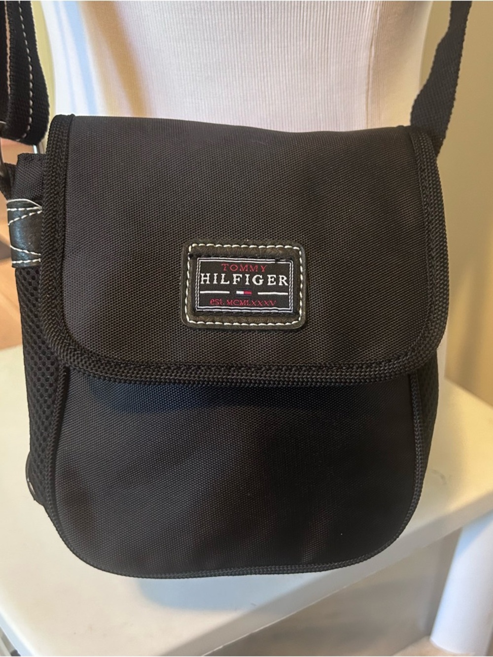 Tommy Hilfiger Y2K Nylon Crossbody Messenger Style  Bag Small Black 8”X7”X3”